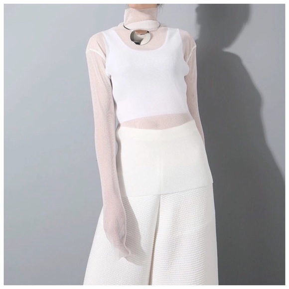 💜 ‼️LAST CALL PRICE FIRM Sheer Layering Pleated Stretch Mock Neck Top - Picture 8 of 8